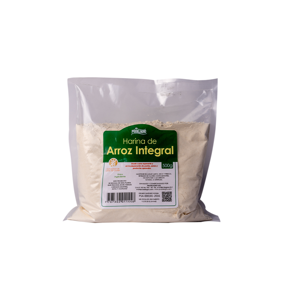 Harina De Arroz Iintegral 500 Gr Libre De Gluten Prodelagro 6644